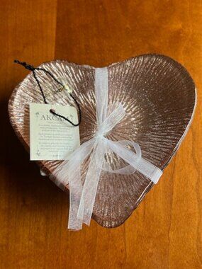 Akcam TURKISH GLASS  Glitter Heart Rose Plate Dish Set (4) NEW